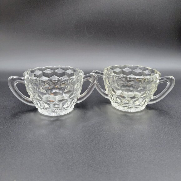 Vintage Sugar Bowls Cubist Cube Clear Glass Serving Kitchen Candy Dish Read - Picture 1 of 13